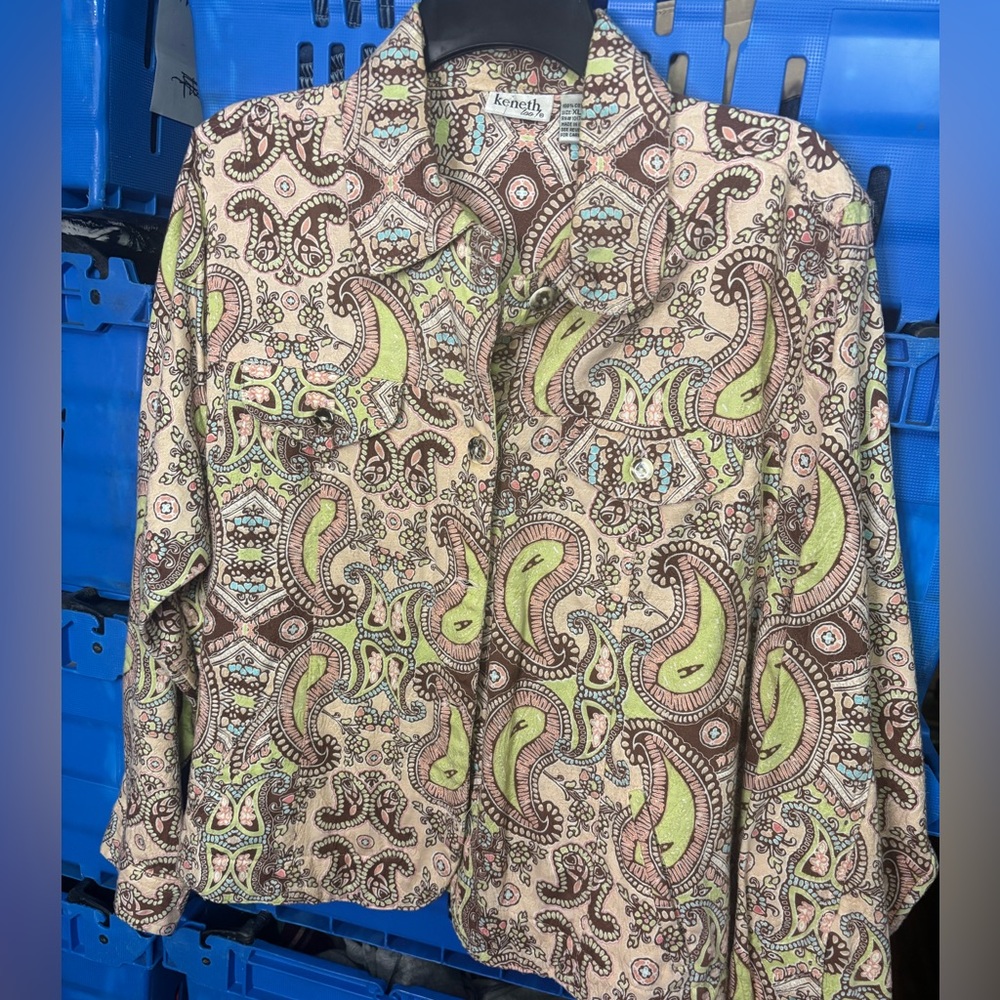 Keneth too xl brown pink summer spring paisley lightweight cotton Shacket rustic